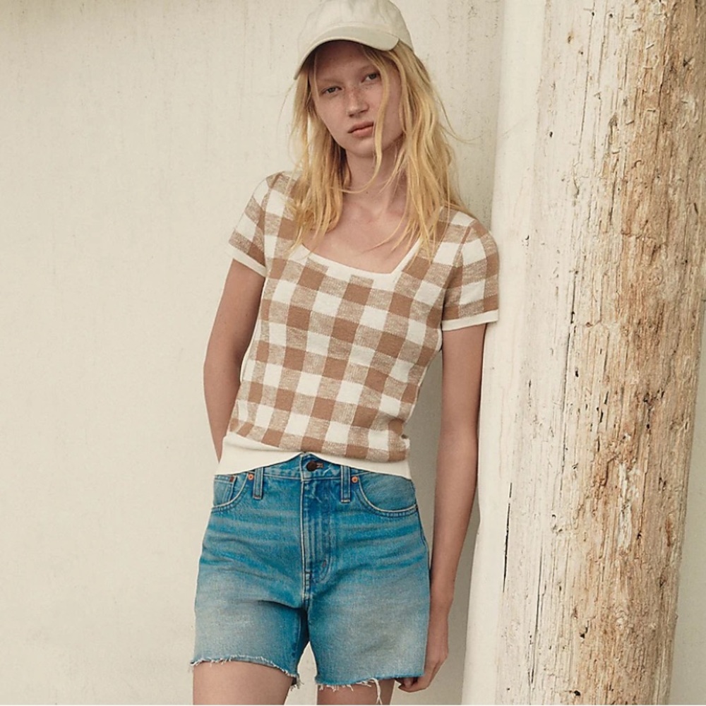 Madewell Square-Neck Sweater Tee in Gingham
